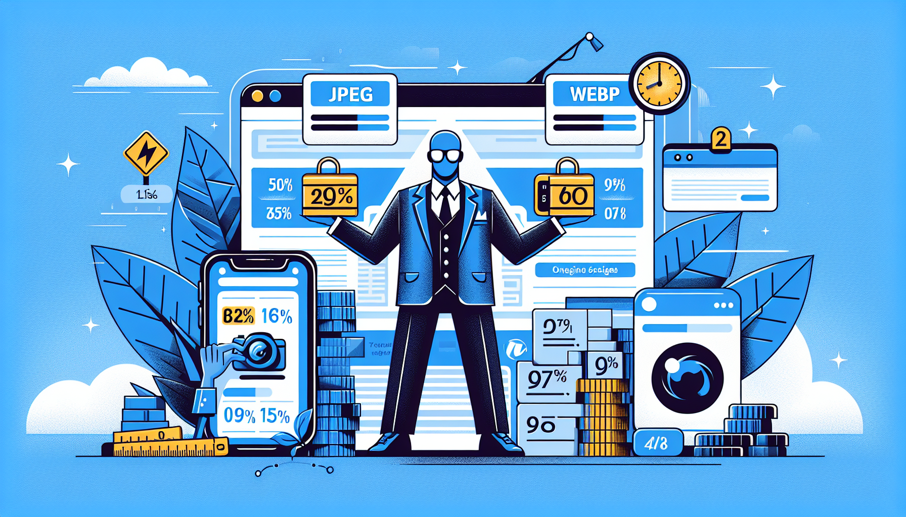 Visuel sammenligning af filstørrelser og kvalitet mellem JPEG, WebP og AVIF