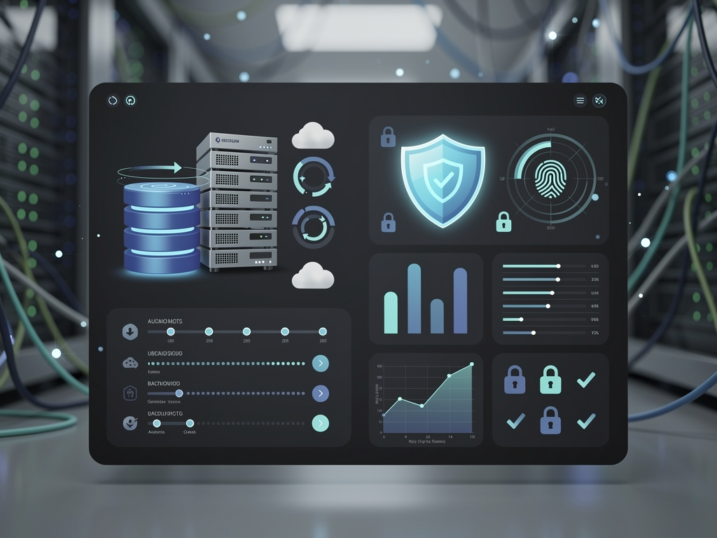 Skærmbillede af et hosting-dashboard der viser automatiske backup-indstillinger og sikkerhedsscanninger